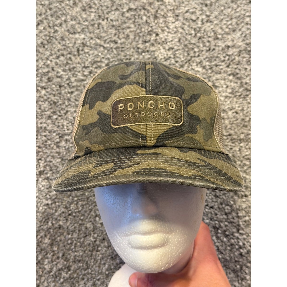 Poncho Outdoors Trucker Hat Mens OSFM Camo Snapback Mesh Back Fishing Cap